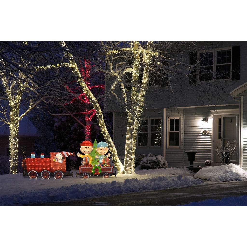 79 Peanuts Décoration de jardin 2D à LED pré-éclairée, ensemble de 2 pièces, train.