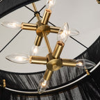 Grand lustre à tambour bohème moderne à 8 lumières, 60 cm (24 pouces), en tissu, en forme de sablier, tissé à la main, en or/noir, pour salle à manger/salon.