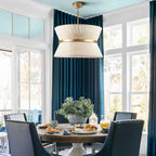 Grand lustre à tambour bohème moderne à 8 lumières, 60 cm (24 pouces), en tissu, en forme de sablier, tissé à la main, en or/noir, pour salle à manger/salon.