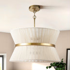 Grand lustre à tambour bohème moderne à 8 lumières, 60 cm (24 pouces), en tissu, en forme de sablier, tissé à la main, en or/noir, pour salle à manger/salon.