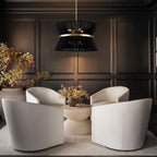 Grand lustre à tambour bohème moderne à 8 lumières, 60 cm (24 pouces), en tissu, en forme de sablier, tissé à la main, en or/noir, pour salle à manger/salon.