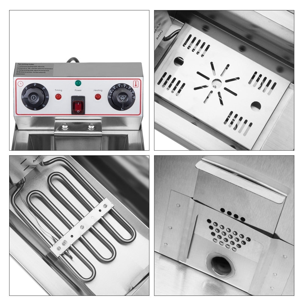 Friteuse à bain unique à robinet en acier inoxydable de 8,5 QT, 1700 W max, avec grande poignée