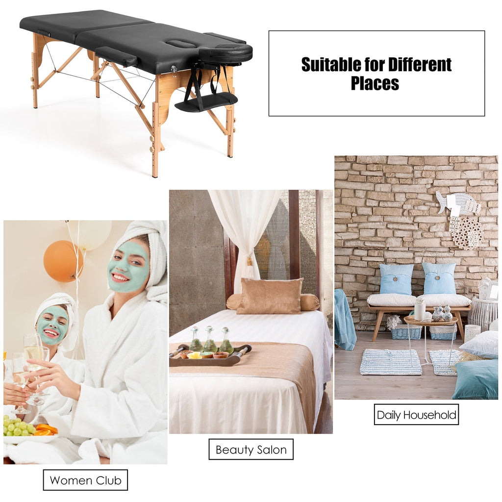 Table de massage portable de 213 cm (84 po) de long, réglable, pour le visage, les soins spa et les tatouages, avec sac de transport.