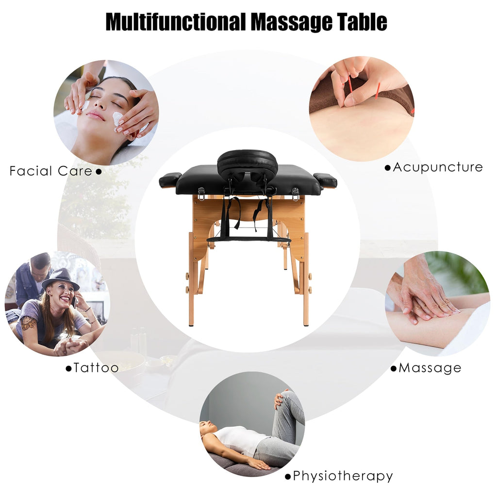 Table de massage portable de 213 cm (84 po) de long, réglable, pour le visage, les soins spa et les tatouages, avec sac de transport.