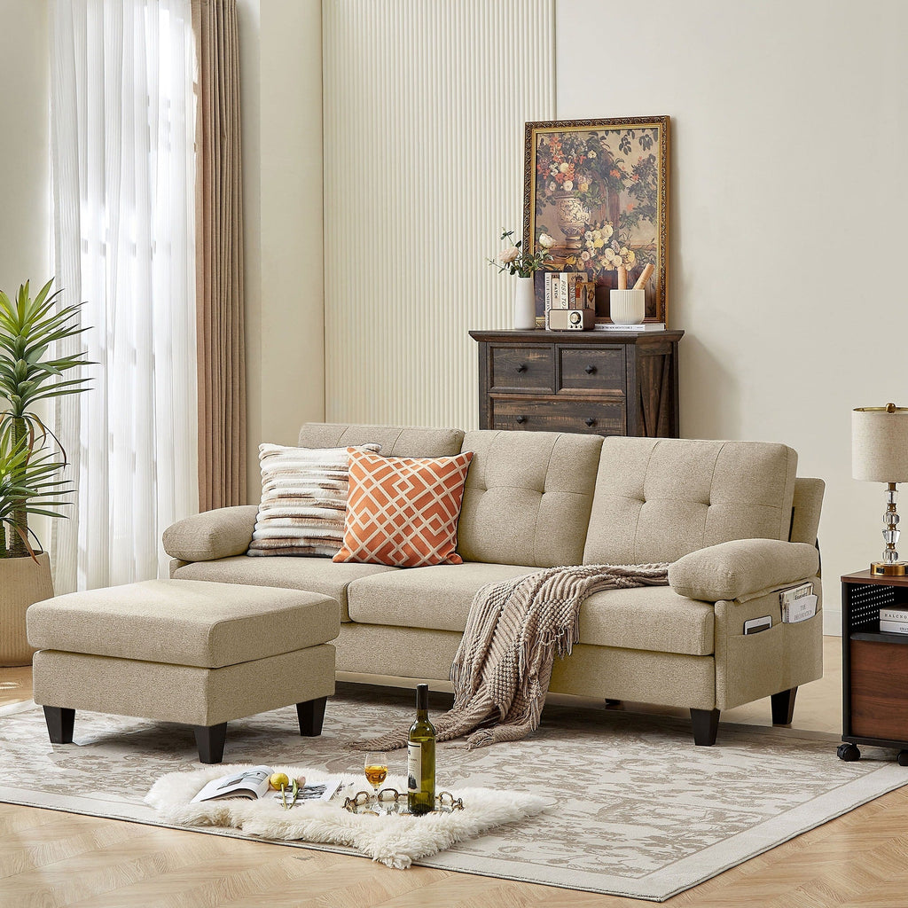 Canapé d'angle en forme de L de 86,22 pouces avec poches de rangement latérales