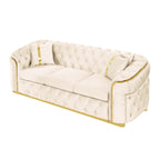 Canapé 3 places en velours 90.6 avec 2 coussins haute densité, accents dorés et oreillers