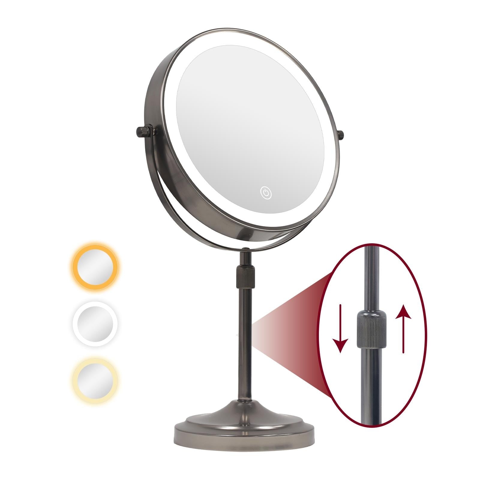 Miroir de maquillage à 9 lumières LED, miroir grossissant double face avec grossissement 1X/10X, 3 couleurs d'éclairage