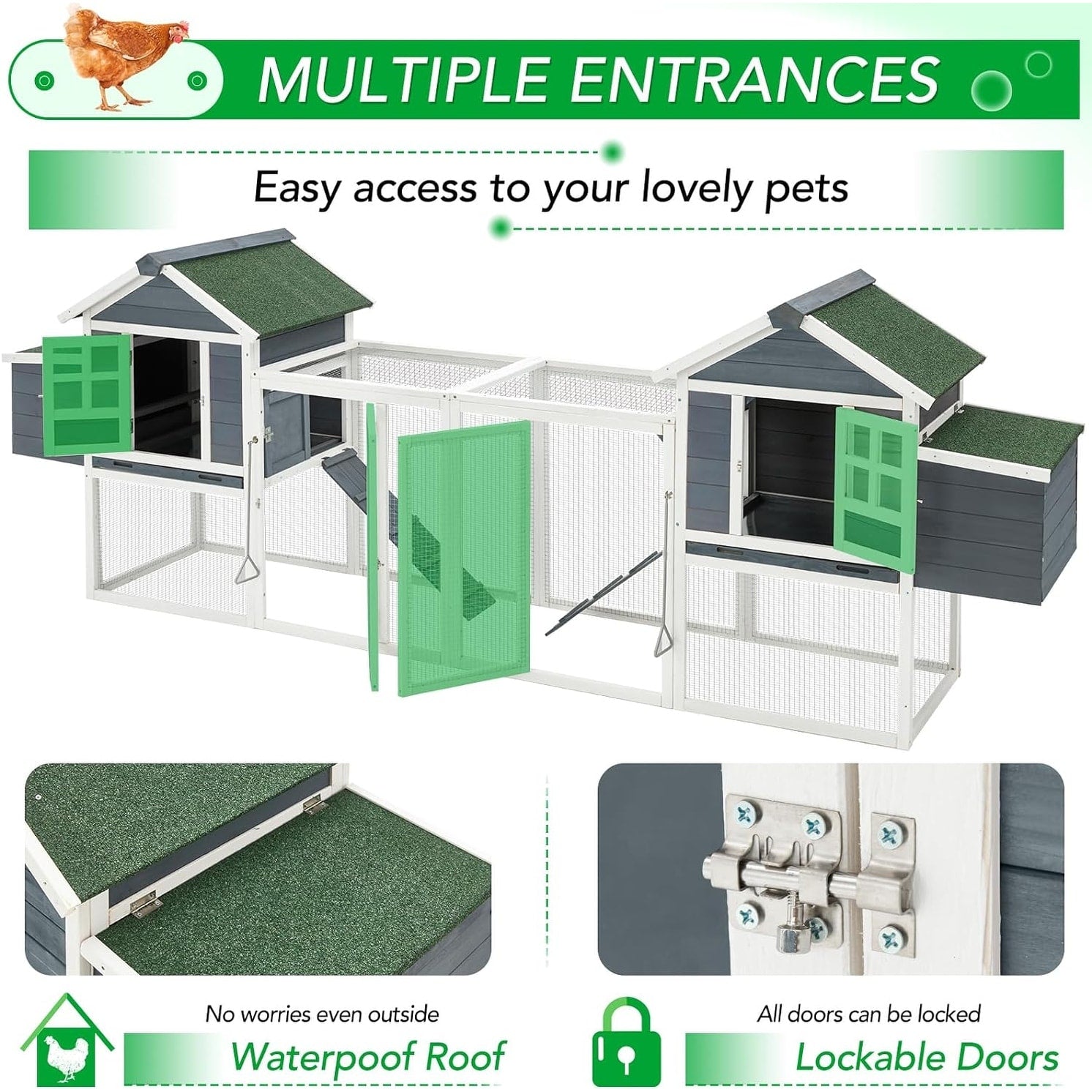 Poulailler AECOJOY 144'' (366 cm) de grande taille avec enclos, en bois, cage à volailles.