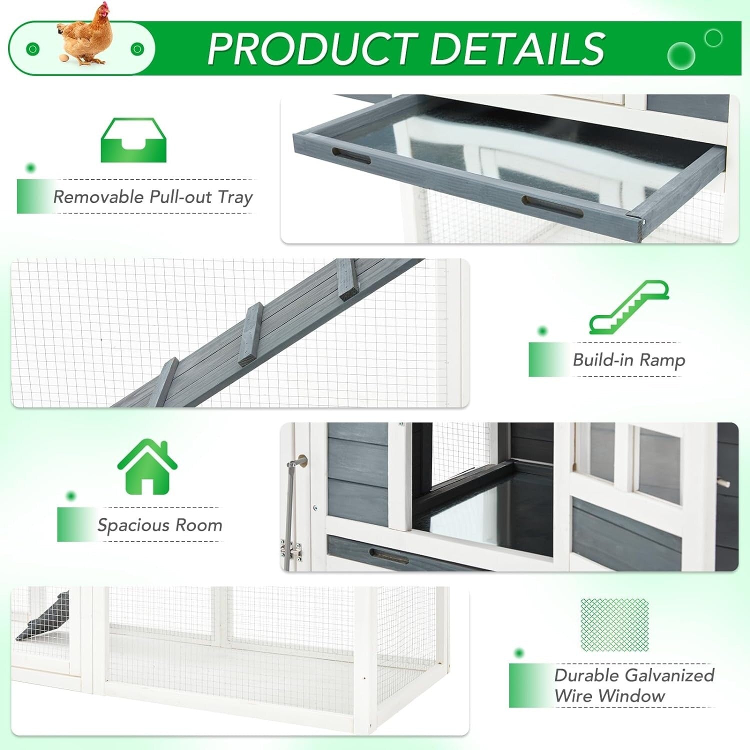 Poulailler AECOJOY 144'' (366 cm) de grande taille avec enclos, en bois, cage à volailles.