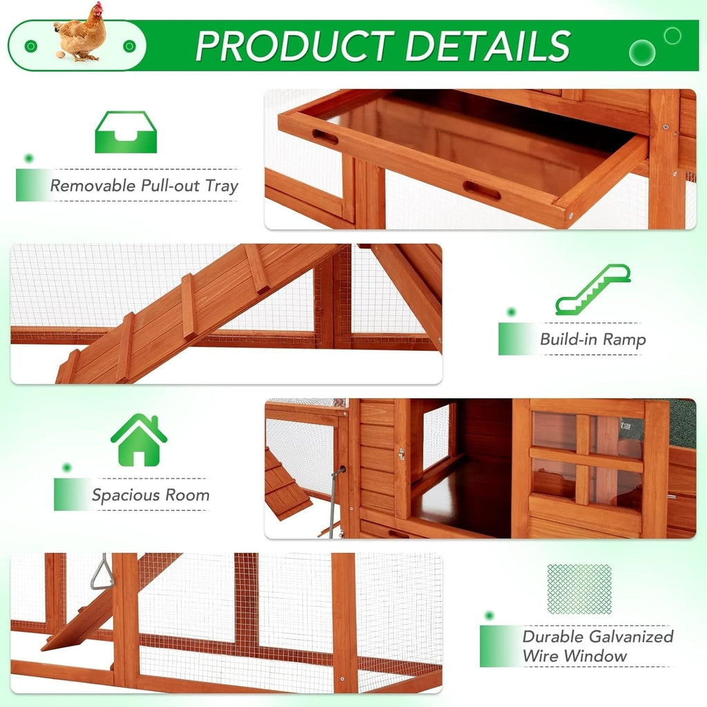 Poulailler AECOJOY 144'' (366 cm) de grande taille avec enclos, en bois, cage à volailles.