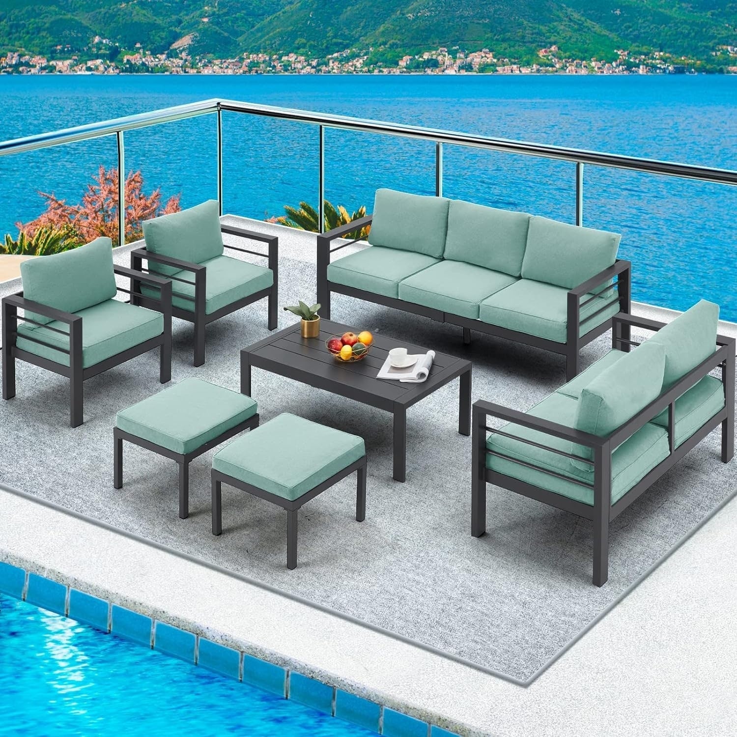 Ensemble de mobilier de patio en aluminium AECOJOY 7 pièces, ensemble de conversation d'extérieur