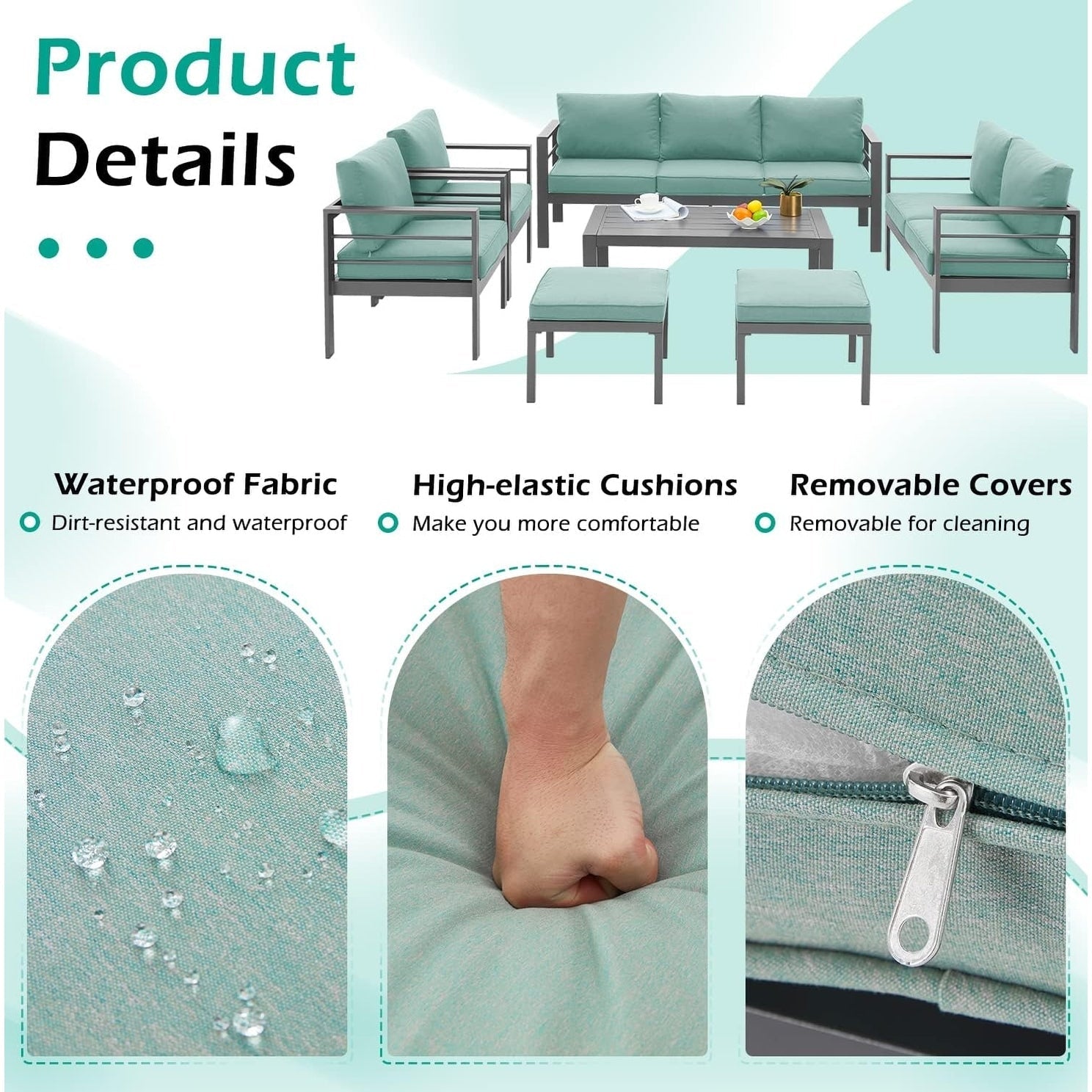 Ensemble de mobilier de patio en aluminium AECOJOY 7 pièces, ensemble de conversation d'extérieur