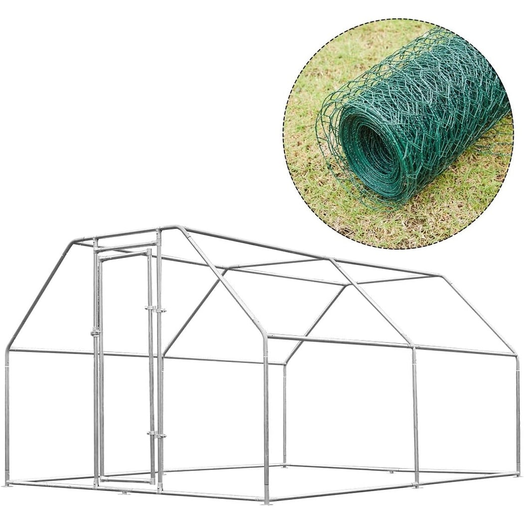 AECOJOY Grand poulailler métallique, enclos à poules, cage à poules métallique à accès facile