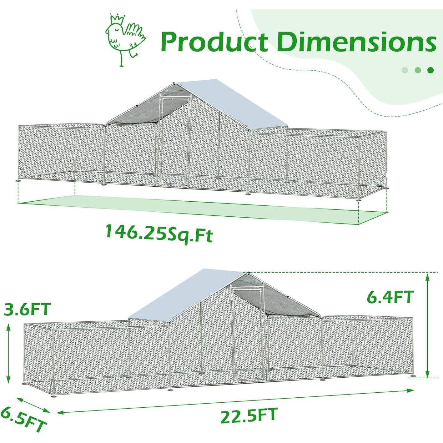 AECOJOY Grand poulailler métallique, enclos à poules, cage à poules métallique à accès facile