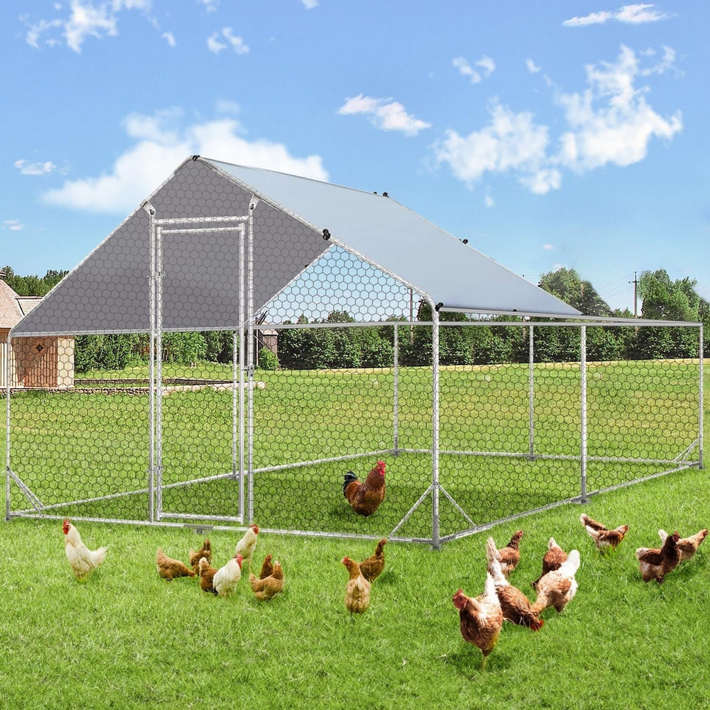 AECOJOY Grand poulailler métallique, enclos à poules, cage à poules métallique à accès facile