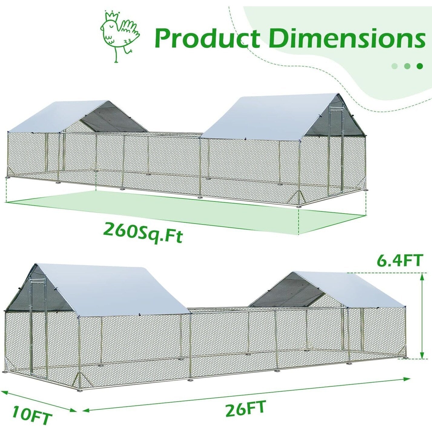 AECOJOY Grand poulailler métallique, enclos à poules, cage à poules métallique à accès facile