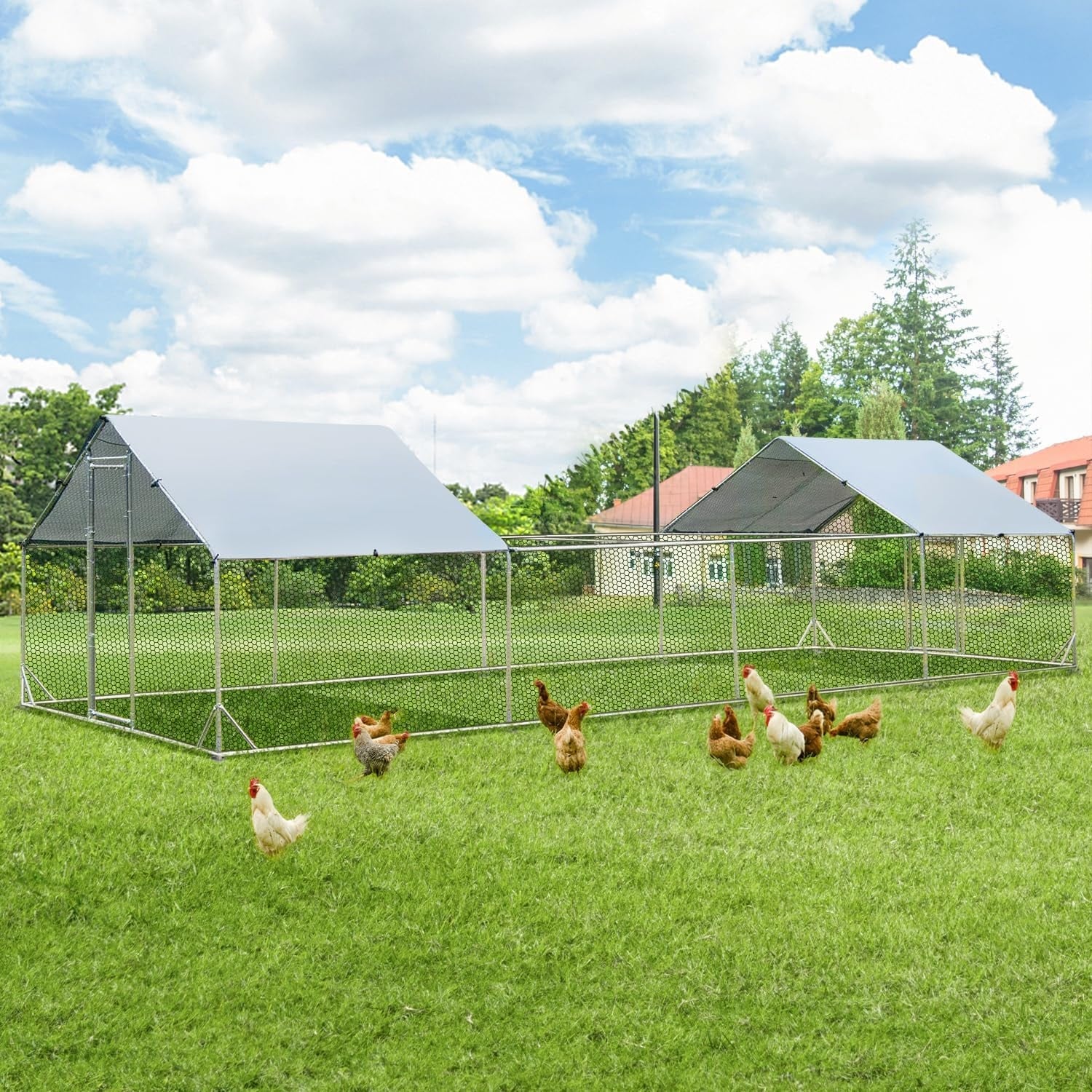 AECOJOY Grand poulailler métallique, enclos à poules, cage à poules métallique à accès facile