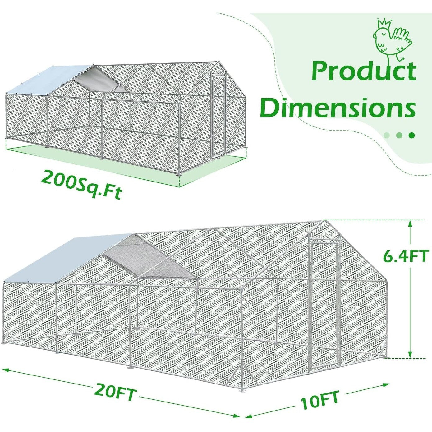 AECOJOY Grand poulailler métallique, enclos à poules, cage à poules métallique à accès facile