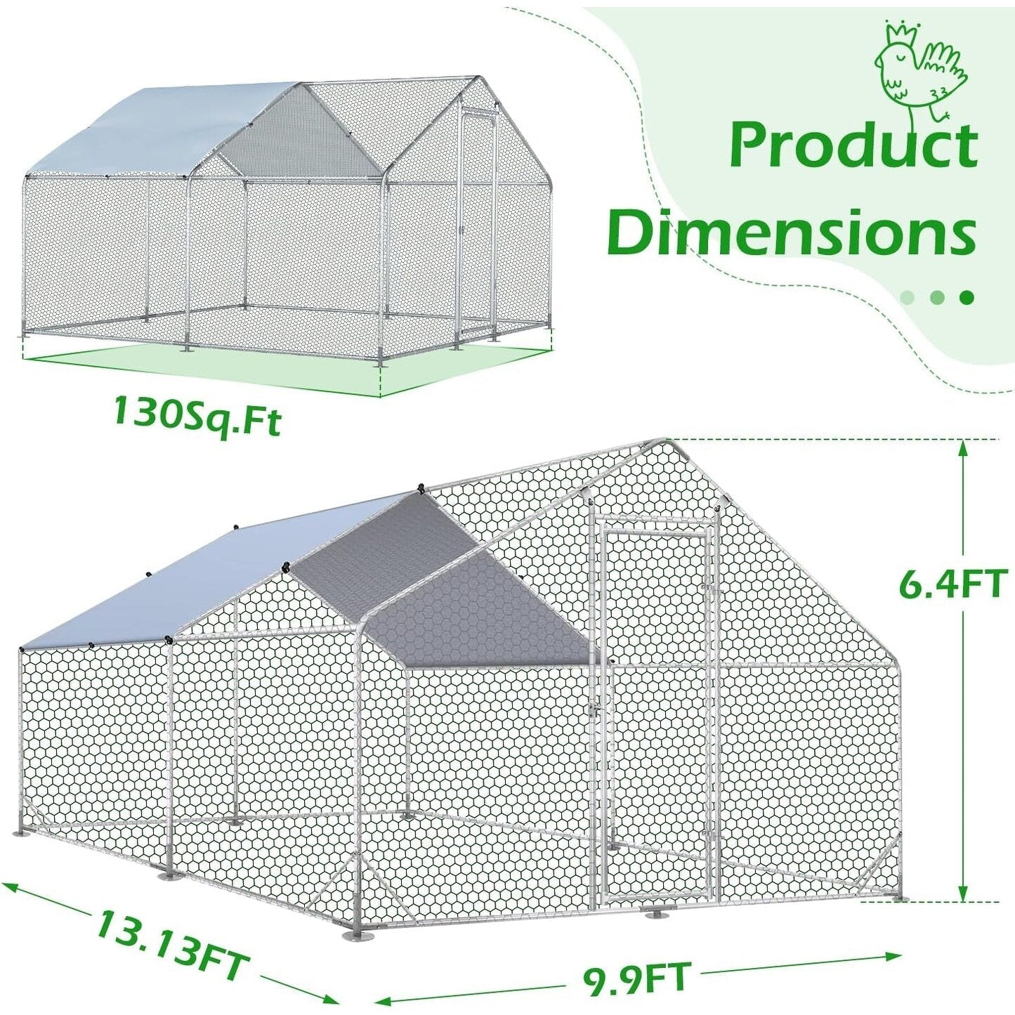 AECOJOY Grand poulailler métallique, enclos à poules, cage à poules métallique à accès facile