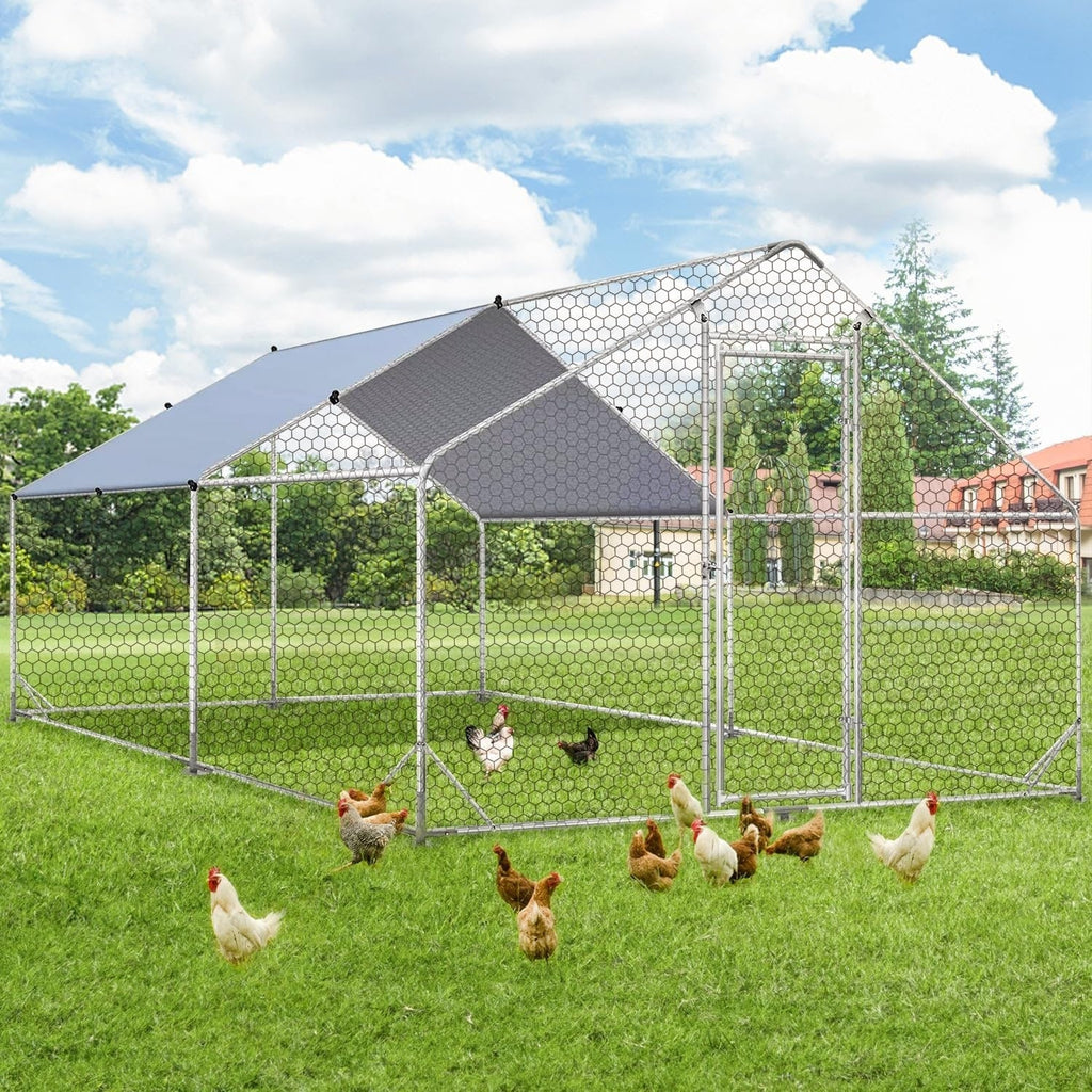 AECOJOY Grand poulailler métallique, enclos à poules, cage à poules métallique à accès facile