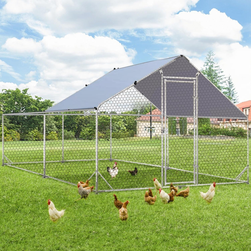 AECOJOY Grand poulailler métallique, enclos à poules, cage à poules métallique à accès facile