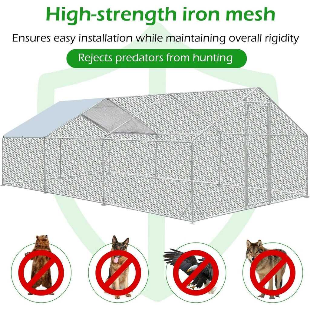 AECOJOY Grand poulailler métallique, enclos à poules, cage à poules métallique à accès facile