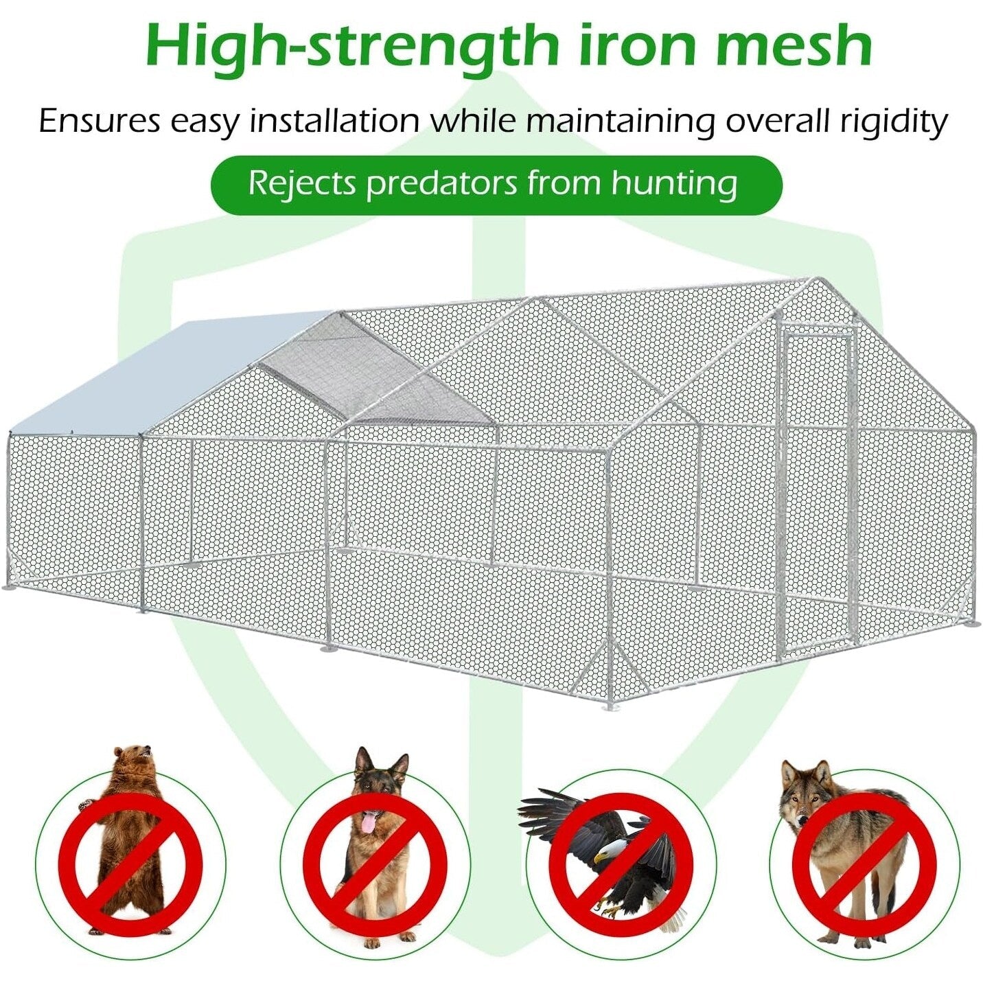 AECOJOY Grand poulailler métallique, enclos à poules, cage à poules métallique à accès facile