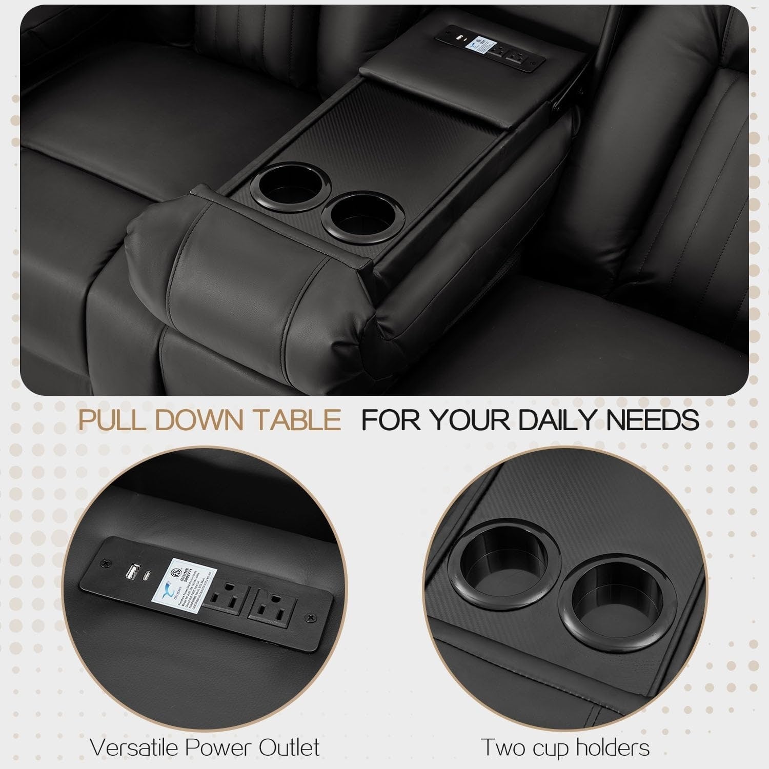 Canapé inclinable manuel AECOJOY pour camping-car, canapé inclinable en polyuréthane, sièges de cinéma maison avec console