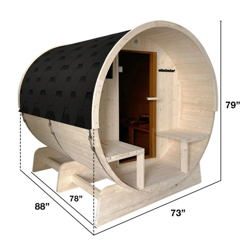 Sauna en barrique ALEKO en pin finlandais blanc pour 6 à 8 personnes avec chauffe-eau électrique UL - 88L x 73W x 79H pouces