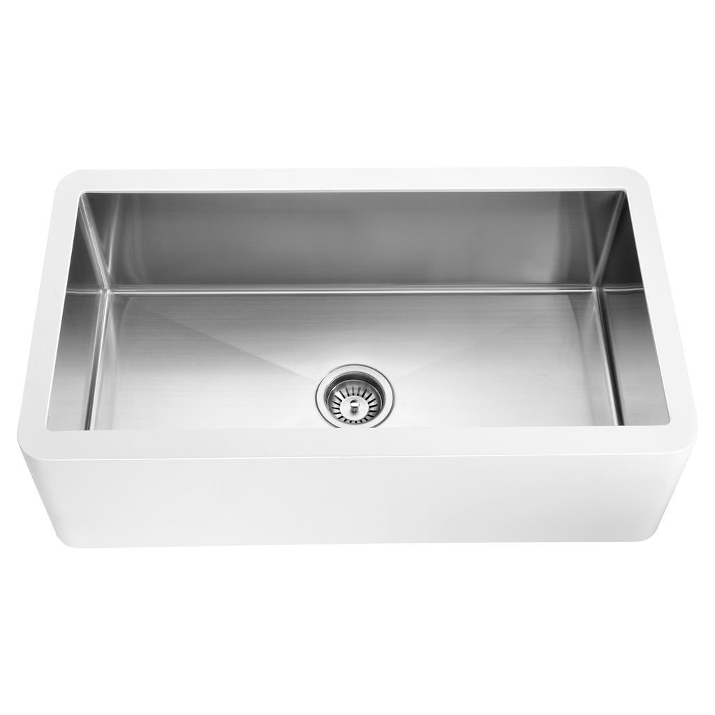 ANZZI Apollo Évier de cuisine de ferme à simple cuve de 91 cm (36 po) en surface solide blanche mate avec intérieur en acier inoxydable