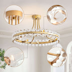 Suspension semi-encastrée Elvira à 8 lumières en forme de roue de charrette avec cristaux