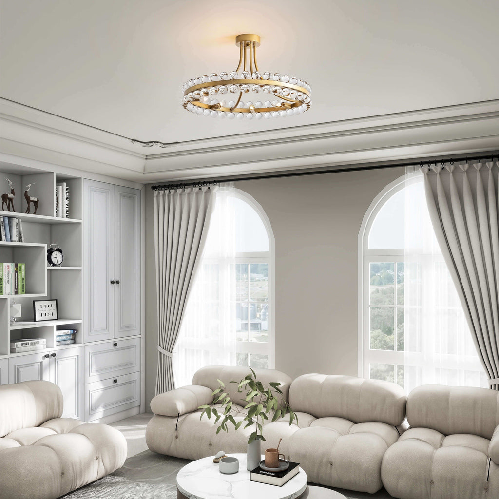 Suspension semi-encastrée Elvira à 8 lumières en forme de roue de charrette avec cristaux