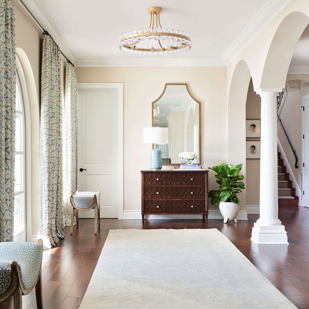 Suspension semi-encastrée Elvira à 8 lumières en forme de roue de charrette avec cristaux