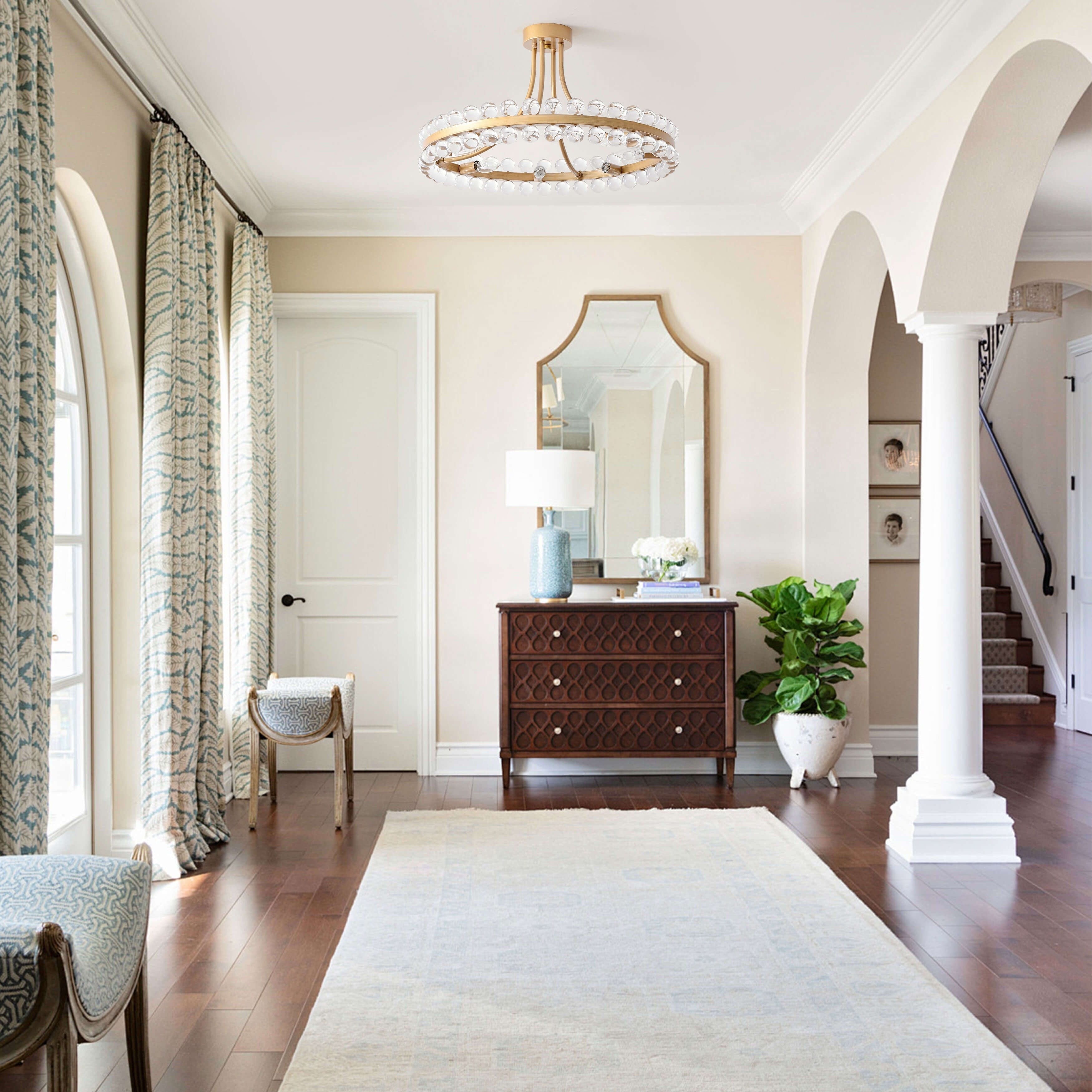 Suspension semi-encastrée Elvira à 8 lumières en forme de roue de charrette avec cristaux