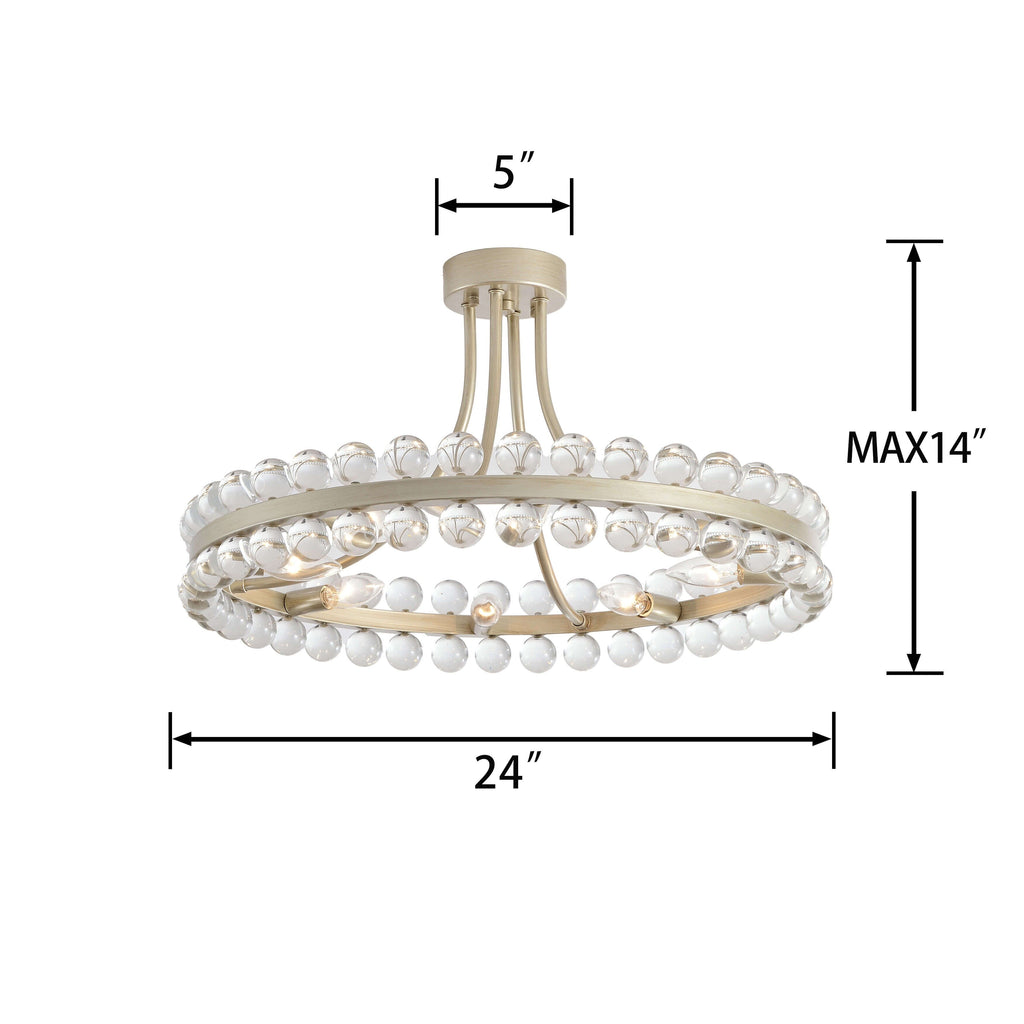 Suspension semi-encastrée Elvira à 8 lumières en forme de roue de charrette avec cristaux