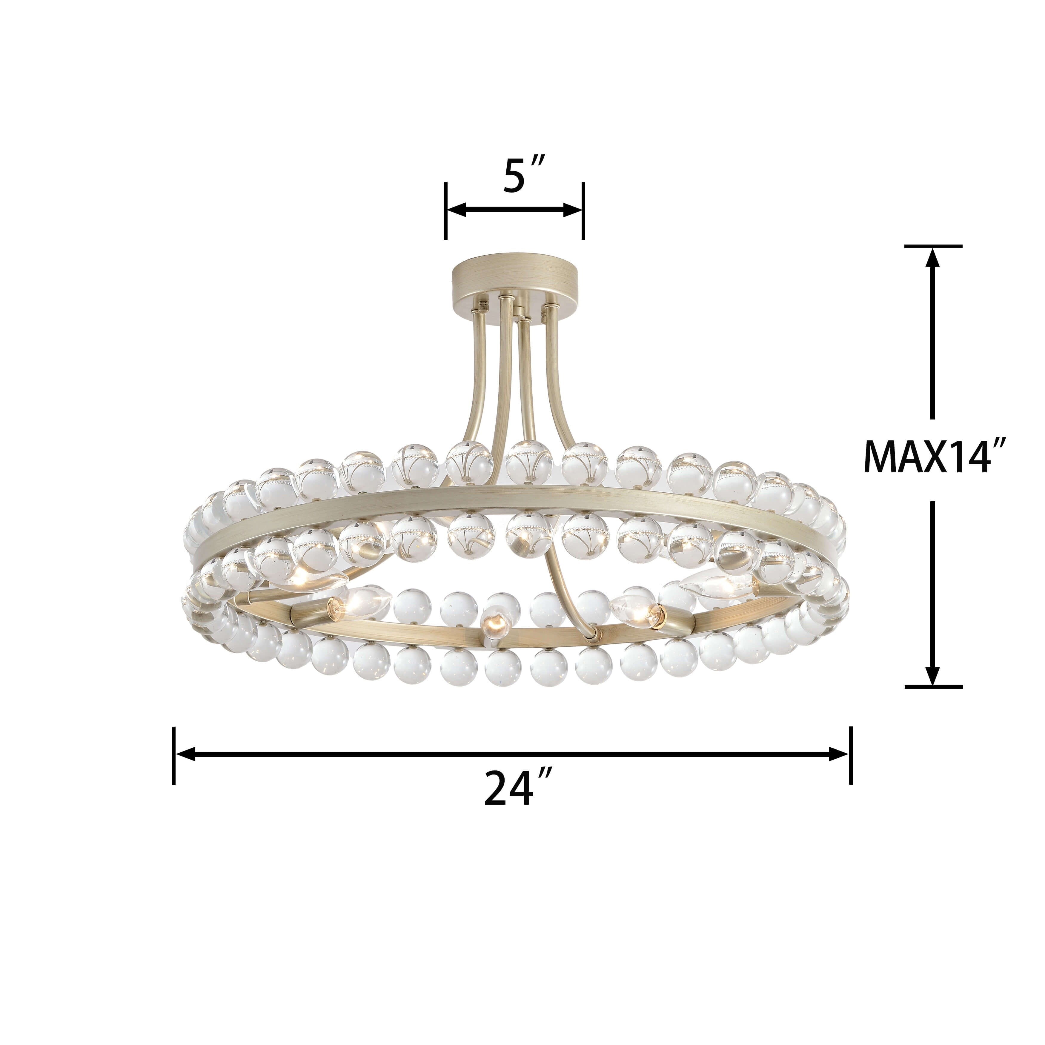 Suspension semi-encastrée Elvira à 8 lumières en forme de roue de charrette avec cristaux