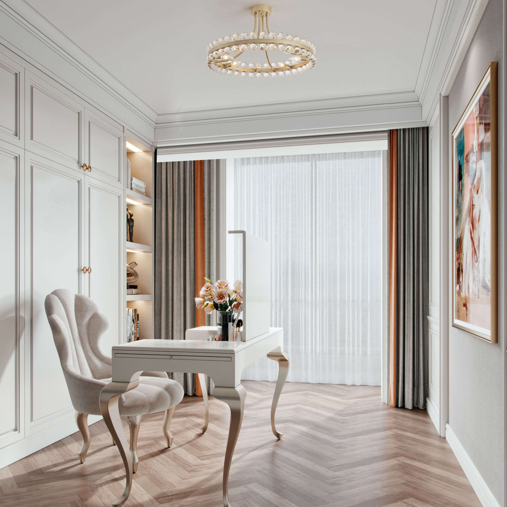 Suspension semi-encastrée Elvira à 8 lumières en forme de roue de charrette avec cristaux