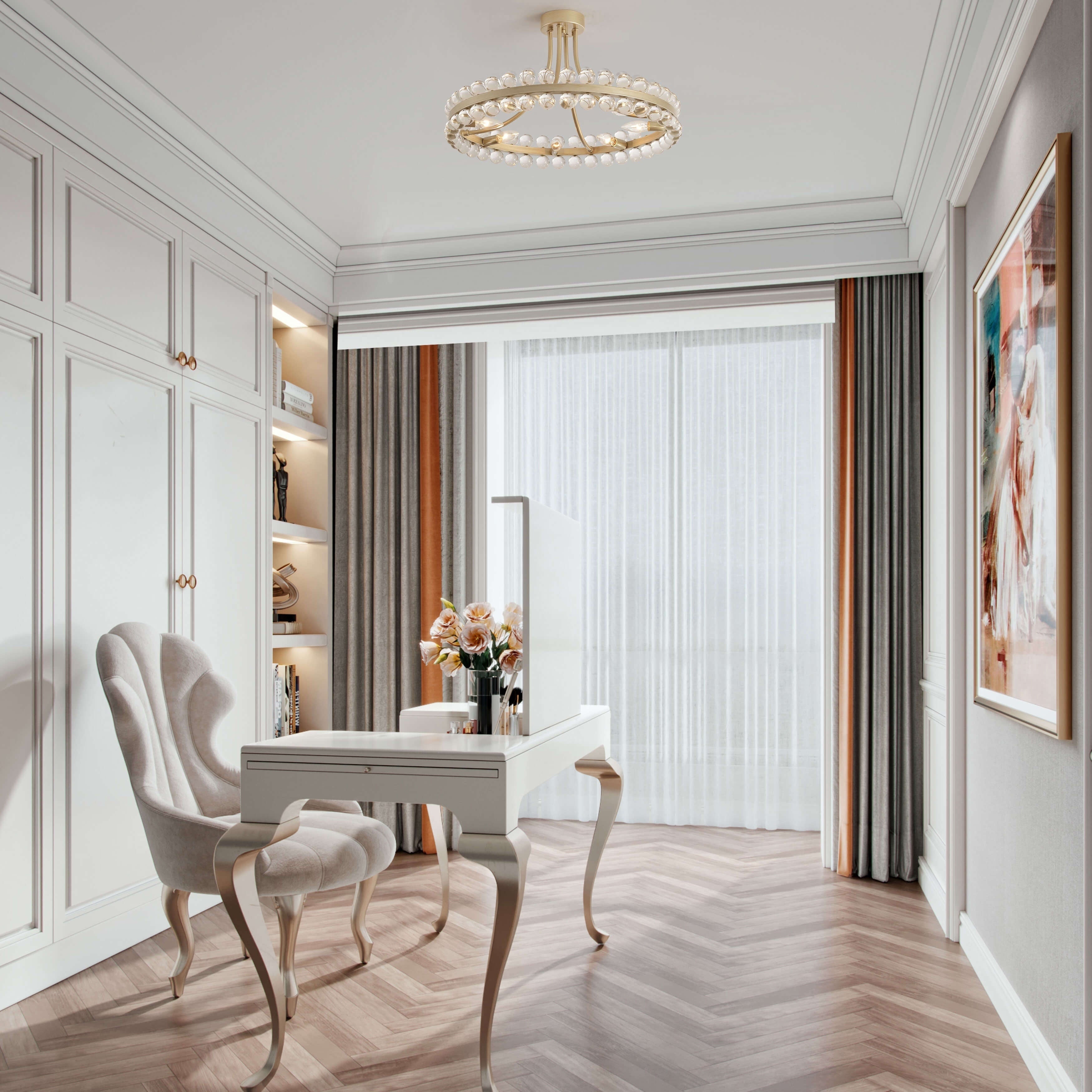 Suspension semi-encastrée Elvira à 8 lumières en forme de roue de charrette avec cristaux