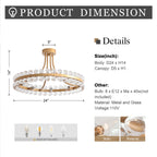 Suspension semi-encastrée Elvira à 8 lumières en forme de roue de charrette avec cristaux