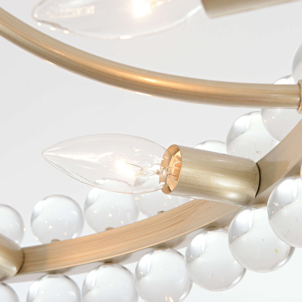 Suspension semi-encastrée Elvira à 8 lumières en forme de roue de charrette avec cristaux