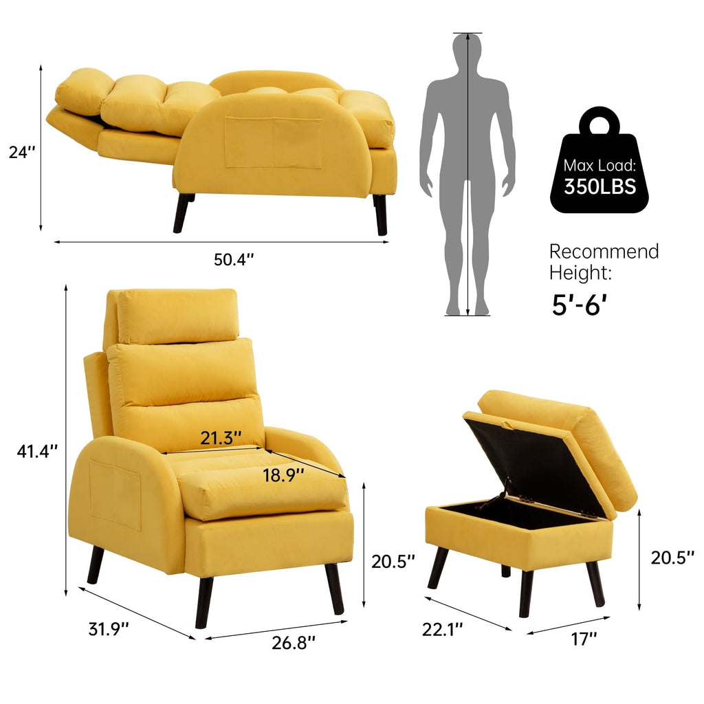 HOMYKA Fauteuil d'appoint avec dossier réglable et rangement intégré dans le repose-pieds