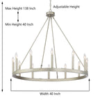 Suspension Acroma à 12 lumières, style ferme, en forme de roue de charrette de 40 pouces, avec certification UL - 40'' de diamètre x 138'' de hauteur