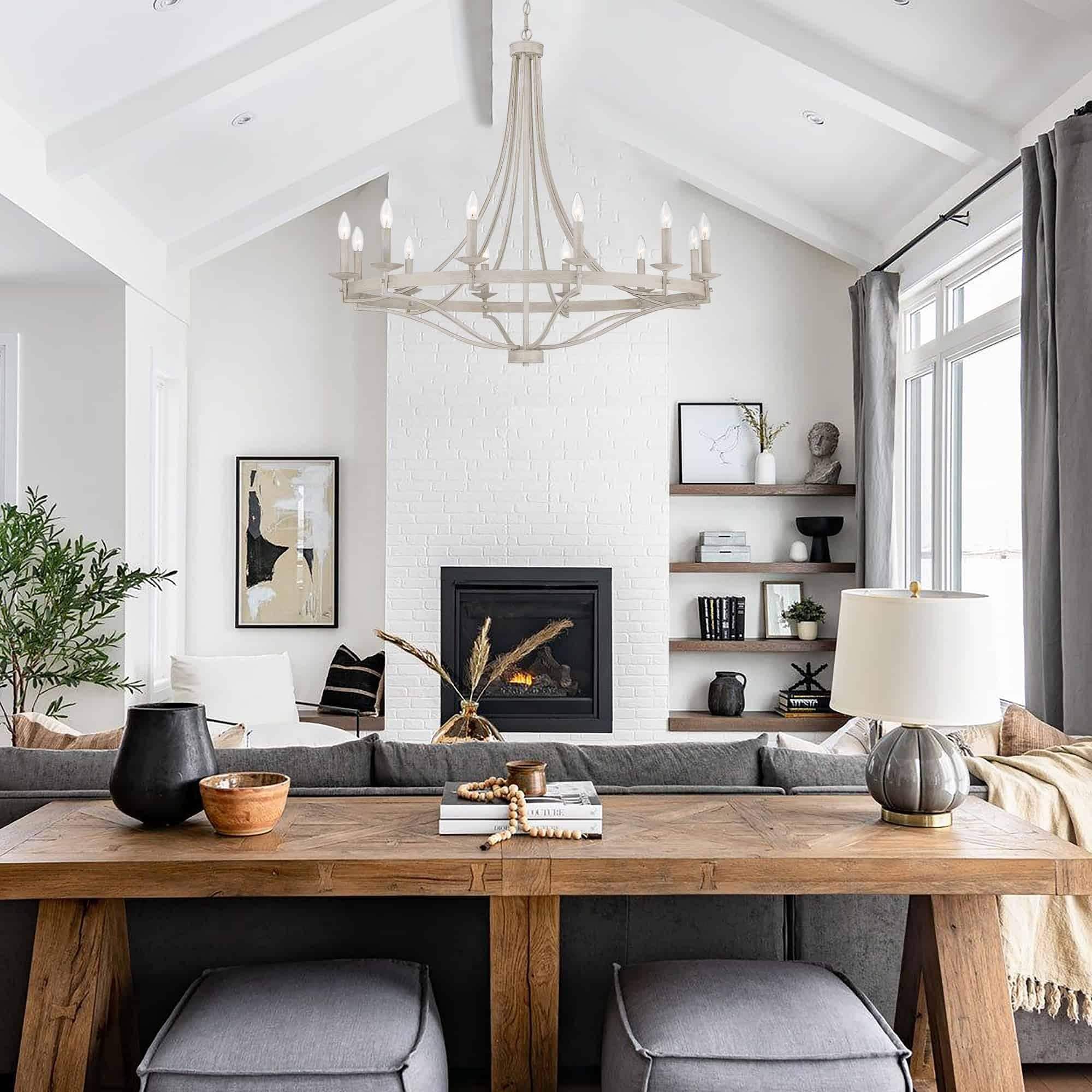 Luminaire à 12 lumières Fidenza, style ferme moderne, en forme de roue de chariot d'empire, avec certification UL - Diamètre 40'' * Hauteur 135''