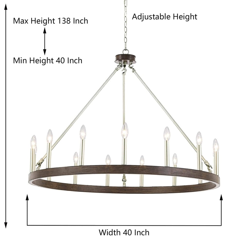 Suspension Acroma à 12 lumières, style ferme, en forme de roue de charrette de 40 pouces, avec certification UL - 40'' de diamètre x 138'' de hauteur