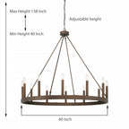Suspension Acroma à 12 lumières, style ferme, en forme de roue de charrette de 40 pouces, avec certification UL - 40'' de diamètre x 138'' de hauteur