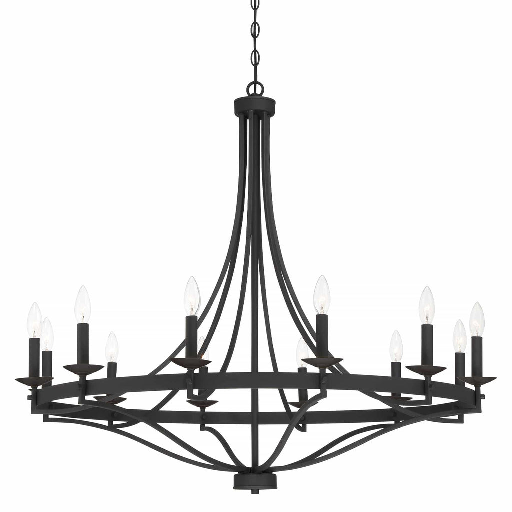 Luminaire à 12 lumières Fidenza, style ferme moderne, en forme de roue de chariot d'empire, avec certification UL - Diamètre 40'' * Hauteur 135''