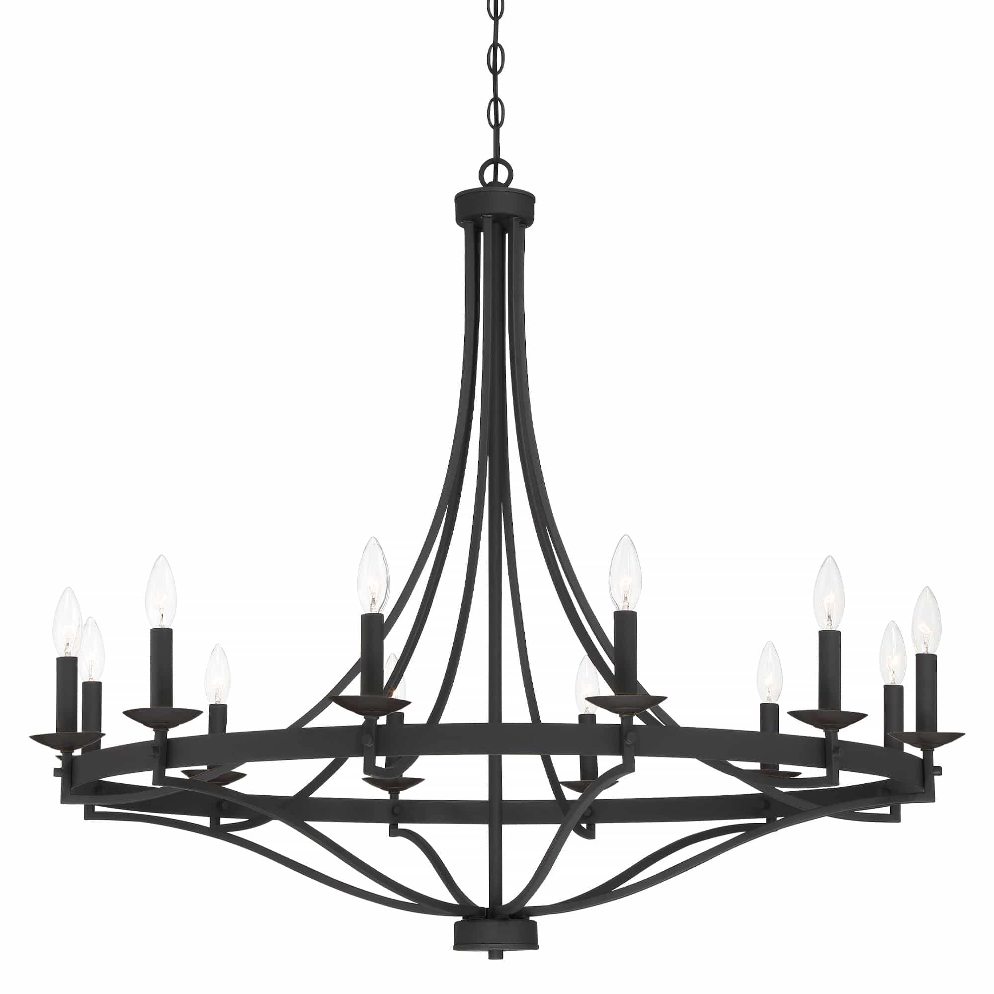 Luminaire à 12 lumières Fidenza, style ferme moderne, en forme de roue de chariot d'empire, avec certification UL - Diamètre 40'' * Hauteur 135''