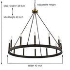 Suspension Acroma à 12 lumières, style ferme, en forme de roue de charrette de 40 pouces, avec certification UL - 40'' de diamètre x 138'' de hauteur