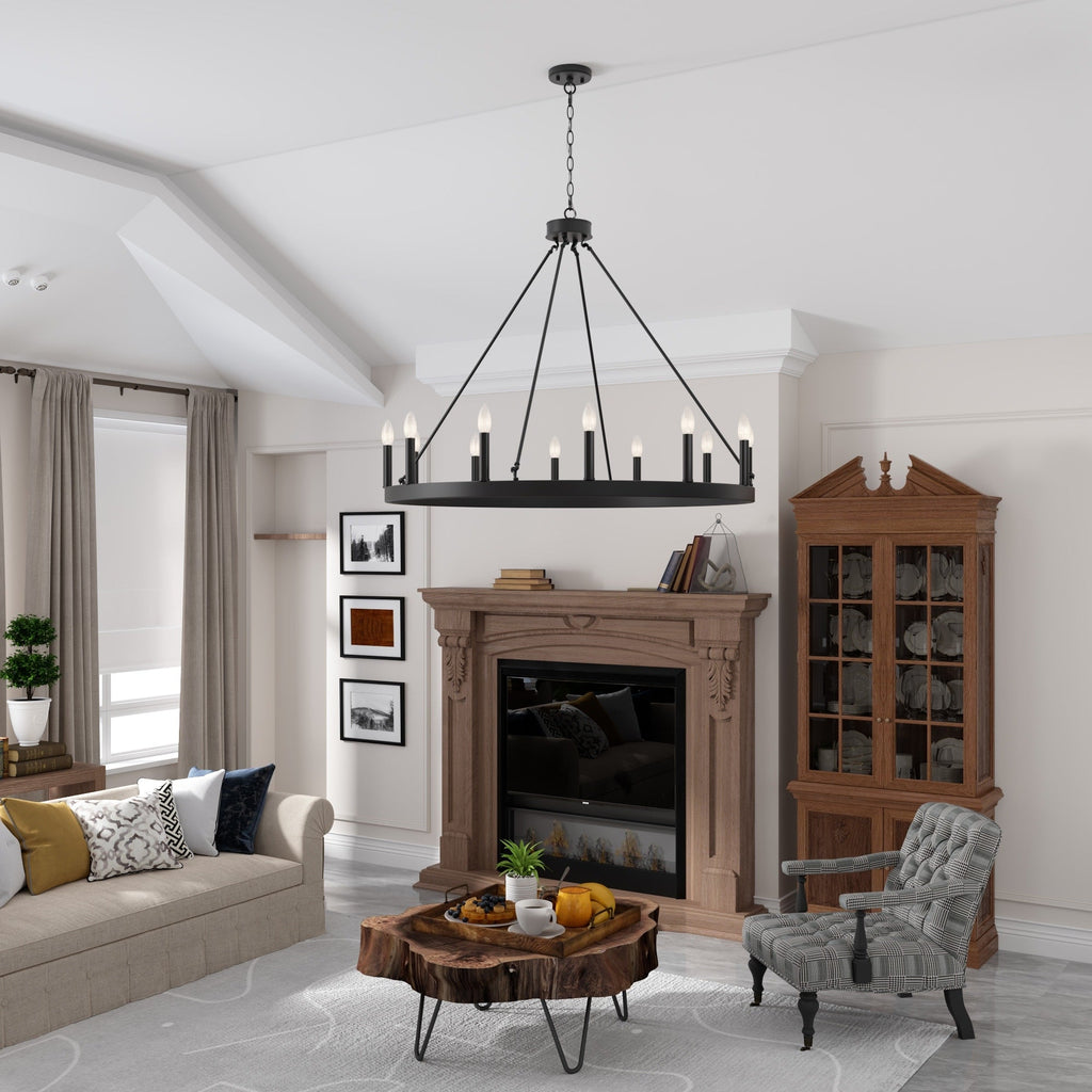 Suspension Acroma à 12 lumières, style ferme, en forme de roue de charrette de 40 pouces, avec certification UL - 40'' de diamètre x 138'' de hauteur