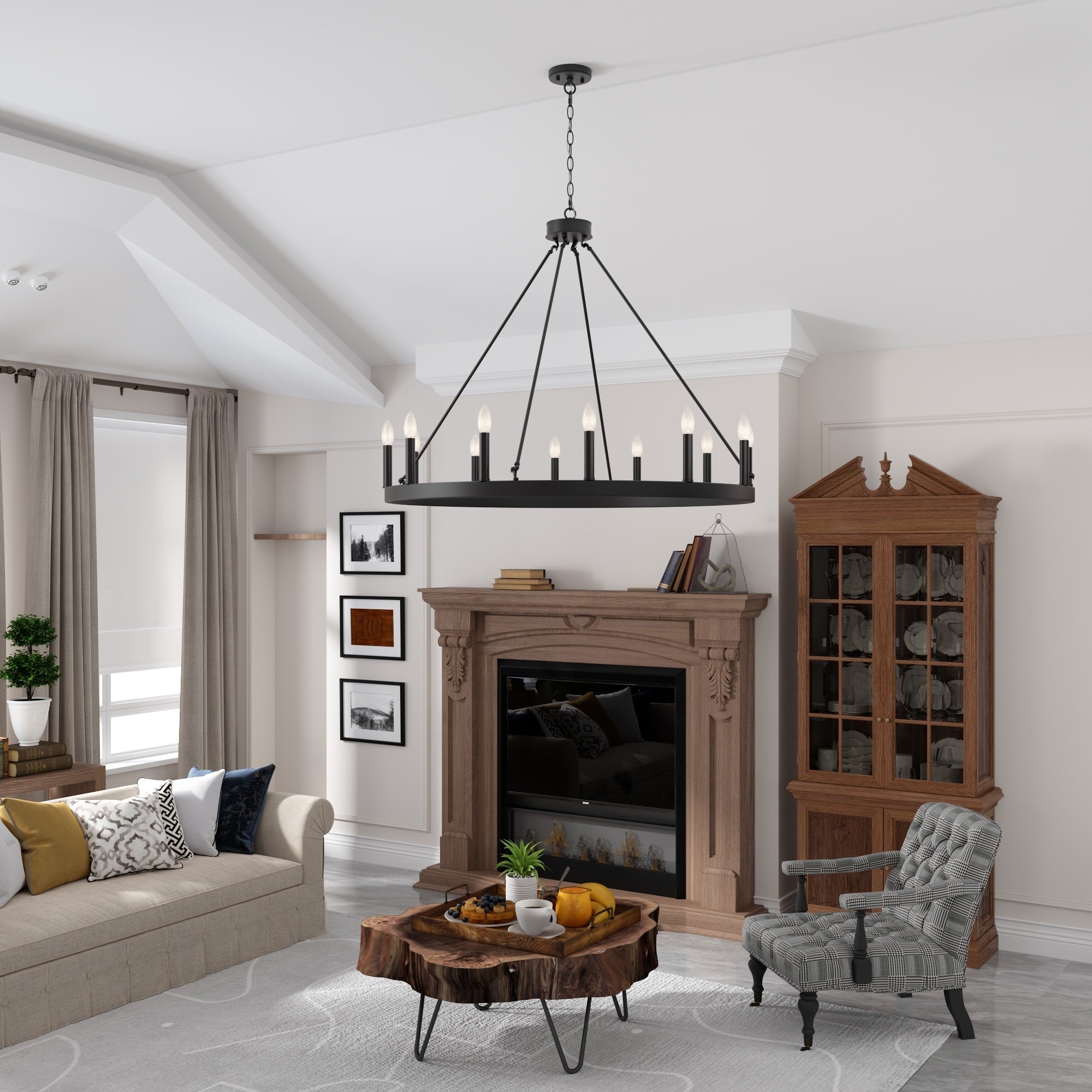 Suspension Acroma à 12 lumières, style ferme, en forme de roue de charrette de 40 pouces, avec certification UL - 40'' de diamètre x 138'' de hauteur